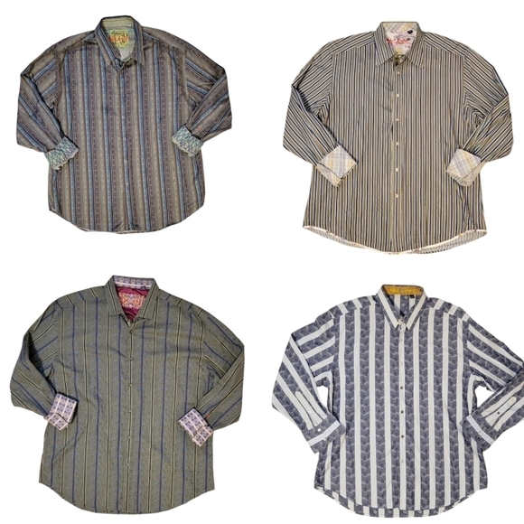 Robert Graham Men's 2XL Flip Cuff Button Down Embroidered Stripe Shirt Collar - Picture 13 of 13